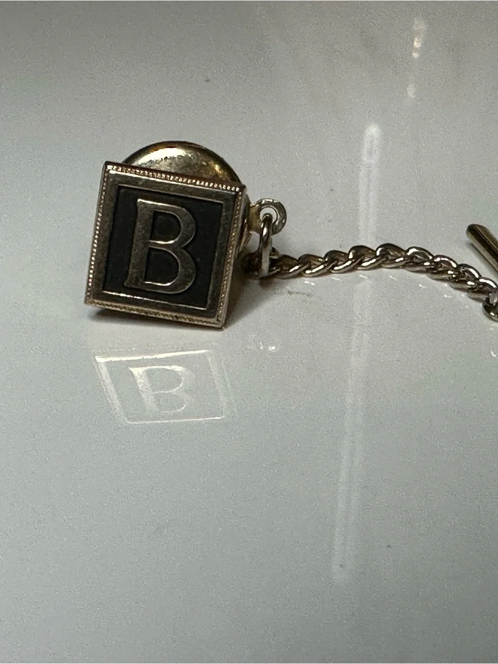 Vintage Gold Tone Black Enamel Letter B Tie Tack Lapel Pin